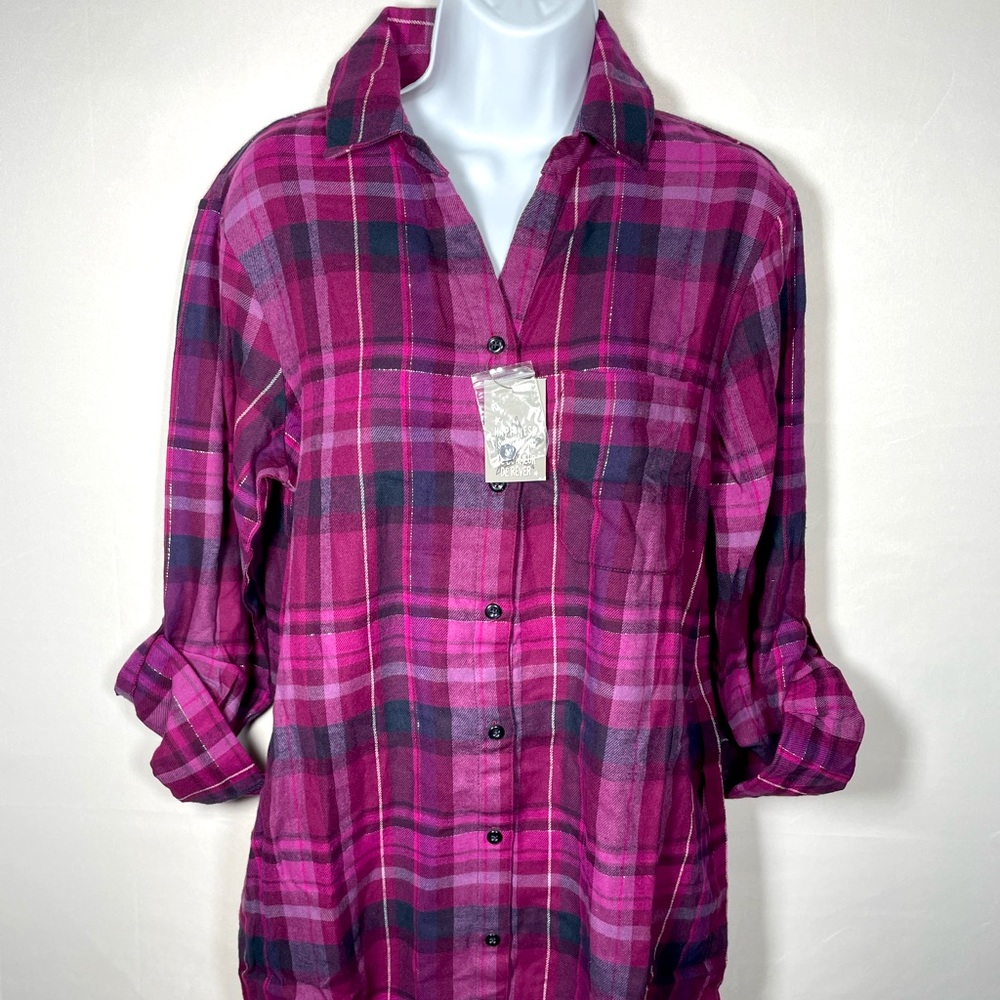 Purple Plaid Dress Casual Button Front Size Small Denver Hayes Brand New